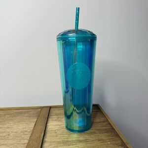 Starbucks iridescent blue and turquoise dome-top cold cup tumbler